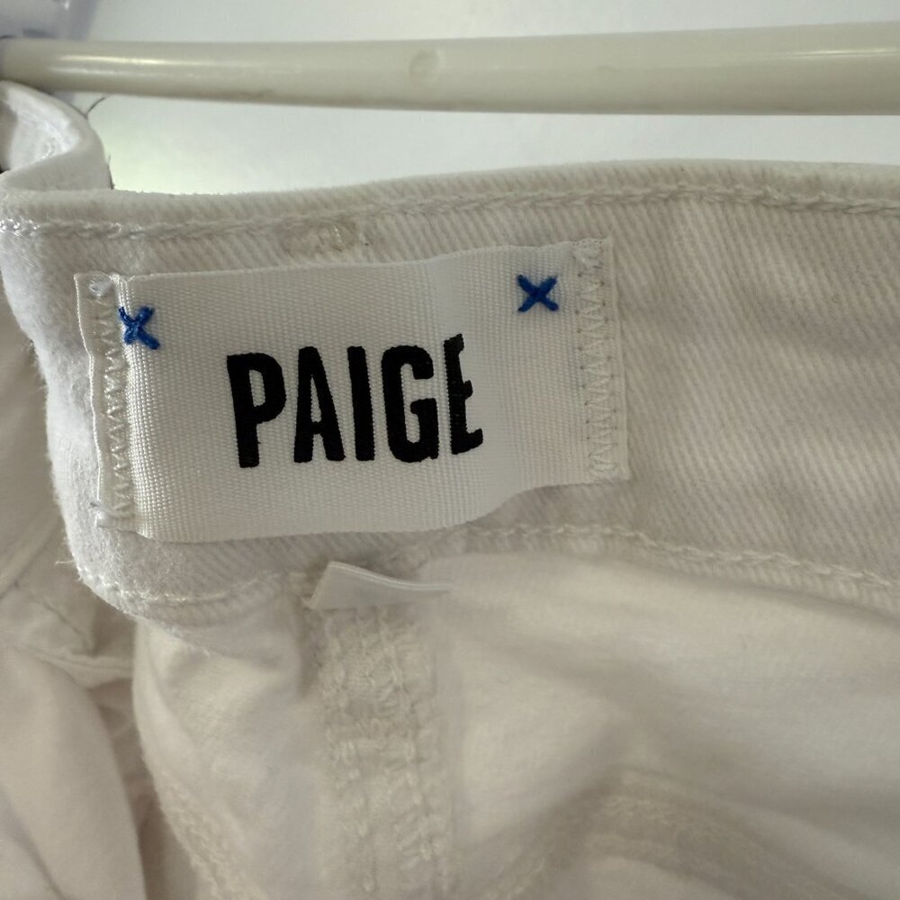 Paige White Denim Wide Leg Crop Raw Hem Jeans - Picture 4 of 5